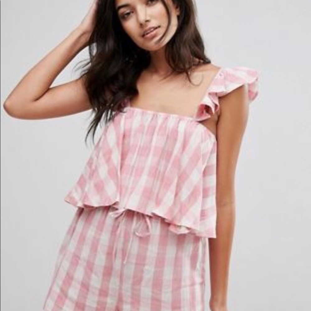 NWT ASOS Gingham with frill detail crop top